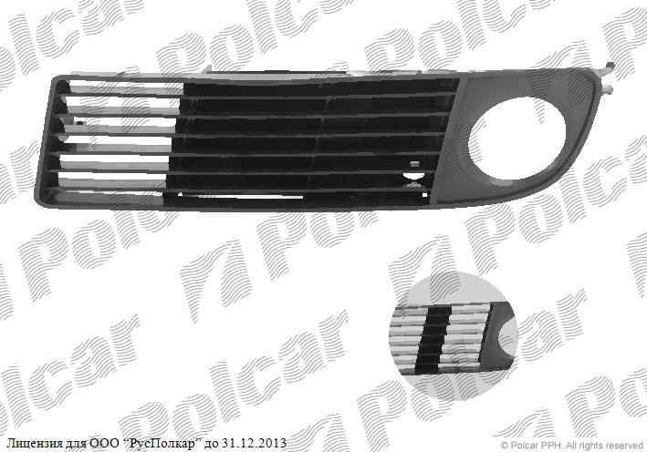 AUDI A6 (C5) SDN/AVANT 05.97 - 05.01 :Решетка в бампере левая (чёрная,со сьёмной заглушкой, с отв.под птф)- 4B0807681S
